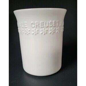 LE CREUSET "Fleur" Small Quart Size Utensil Crock Cotton White With Flowers